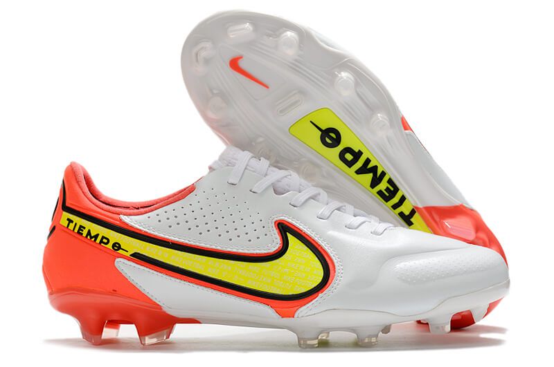 Chuteira de Campo Nike Tiempo Legend 9 Elite FG - Branco/Laranja