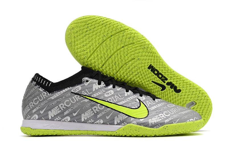 Chuteira Nike Futsal Air Zoom Mercurial Vapor 15 Elite IC - Cinza/Verde