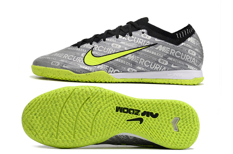 Chuteira Nike Futsal Air Zoom Mercurial Vapor 15 Elite IC - Cinza/Verde